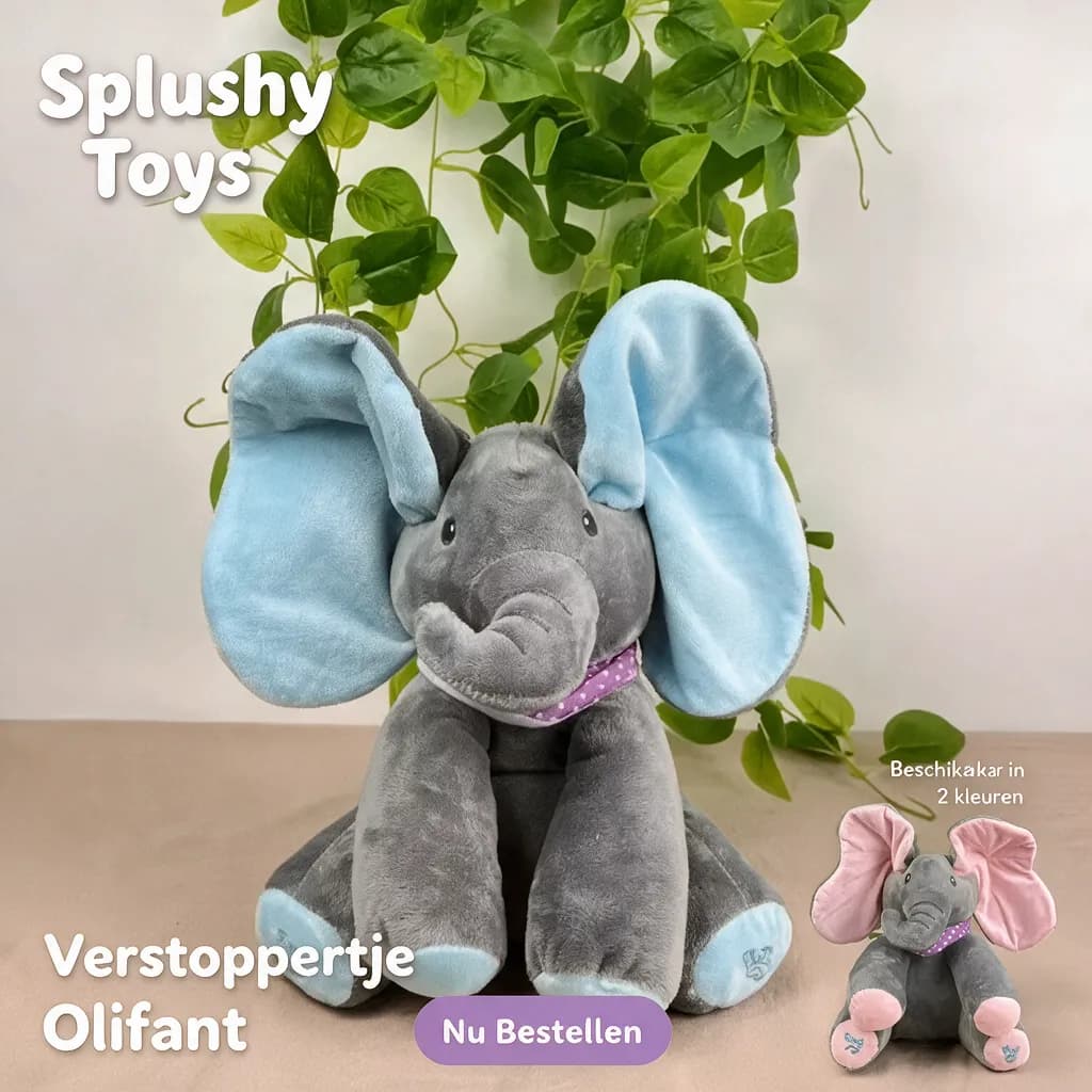 Peek-a-Boo Olifant met grote zachte oren