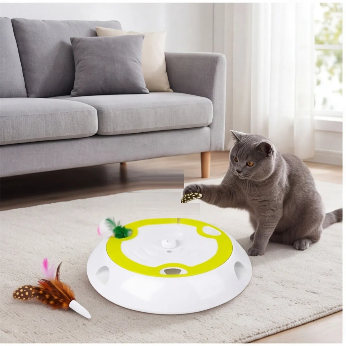 Binnenkat speelt zelfstandig met het speelgoed